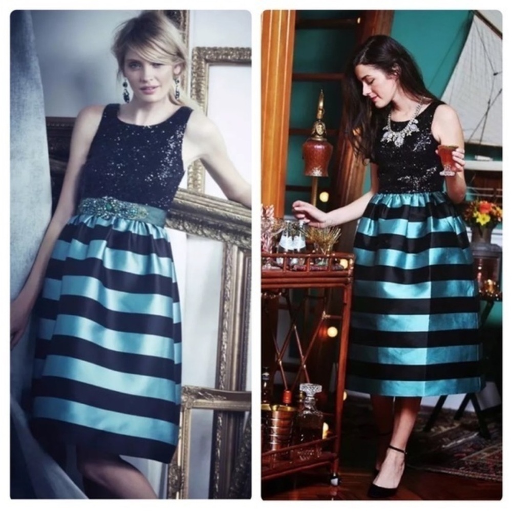 Leifsdottir Starlit Stripes Black and Teal Midi Dress Size 6 - Picture 5 of 8